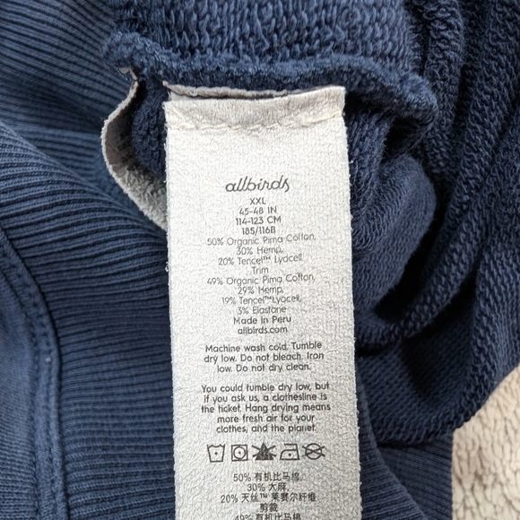 Allbirds Hoodie Sweatshirt Mens XXL Blue Navy R&R Cozy Casual Pima Cotton - Picture 7 of 9